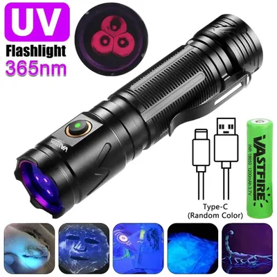 Image de Lampe UV - Lampe de poche - UV 365 nm - 30 W - 3 LED - Rechargeable par USB-C - Aluminium - Violet