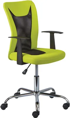 Jugenddrehstuhl DONNY Mesh Lime-Green mit schwarzem Mesh-Rücken und grüner Polsterung, Gesamtansicht von vorne.