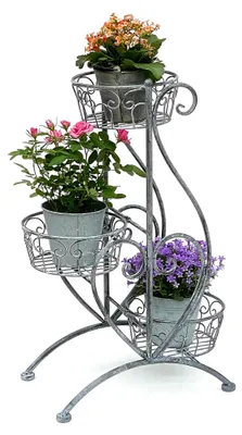 Produktbild von Blumentreppe aus Metall in Grau, 75 cm, mit 3 Ablagen