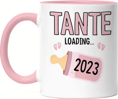 Produktbild von Tante Loading 2023 Tasse Rosa Geschenk Werdende Tante Babynews mit Ladebalken Schwangerschaft Geschenkidee