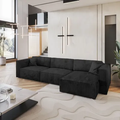 Produktbild von Masseno Ecksofa TOLMO P mit Schlaffunktion L-Form, Sofa mit Bettkasten, Wohnzimmersofa, Couch, Soffa, Bettsofa, Couchgarnitur- Schwarz, POSO 135