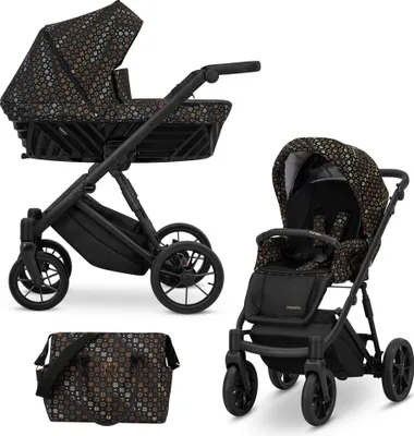 Produktbild von Kinderwagen IVENTO Sportwagen Babywagen Babyschale Komplettset Kinder Wagen Set 2 in 1 (Black Style, Rahmenfarbe: Schwarz)
