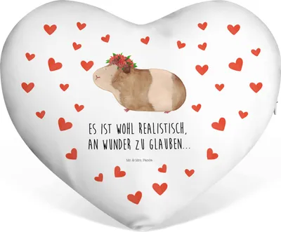 Produktbild von Mr. & Mrs. Panda Kuschelkissen Meerschweinchen Weisheit - Weiß - Geschenk, Lustige Sprüche, Motivation, Herz Kissen, Sofakissen, Dekokissen, dekoartikel, Wunderland