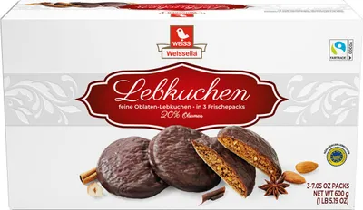 Produktbild von Weiss Weissella Oblaten Lebkuchen mit Schokoladenüberzug 600g
