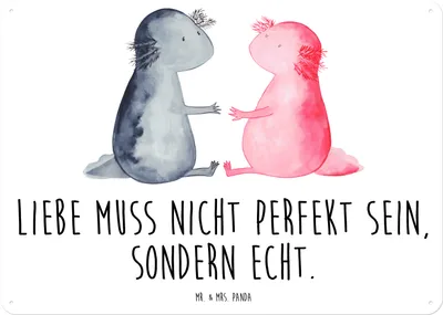 Produktbild von Mr. & Mrs. Panda Wandbild Axolotl Liebe DIN A5 - Weiß - Geschenk, Valentinstag, Freund, tafel, Blechschild, Schild, Türschild, Retro