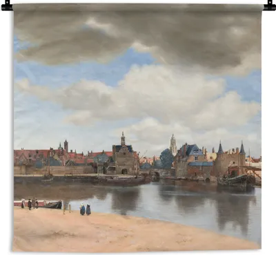 Produktbild von MuchoWow® Wandteppich Wandbehang Ansicht von Delft - Gemälde von Johannes Vermeer 120x120 cm Tapisserie Dekoration Wandtuch - Modern - Baumwollgewebe