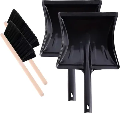 Produktbild von Garronda 2 Stück Kehrgarnitur Kehrschaufel Metall mit Holzgriff Set mit Handbesen (Schwarz + Schwarz)