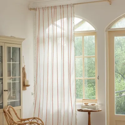 Immagine prodotto di Tenda oscurante per finestre da cucina con voile - arancione e bianco, oscuramento dal 40% al 70%, dimensioni 244 x 132 cm