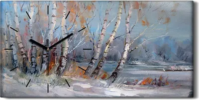 Produktbild von Wandkunst Leinwand Bild Uhr Geräuschlos 60x30 Ölgemälde Wald Bäume Winter - schwarze Hände