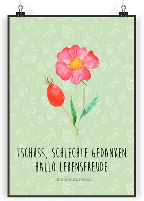 Produktbild von Mr. & Mrs. Panda Bild Blume Hagebutte DIN A3 - Blattgrün - Geschenk, Lebensfreude, Garten, drucke, Wandbild, wanddeko, Schlechte Gedanken, Kunstdruck, Designposter