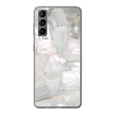 Produktbild von MuchoWow® Handyhülle Schutzhülle Hülle für Samsung Galaxy S21 Naturstein - Perlmutt - Weiß Silikon Softcase Handy Hülle - Softcase