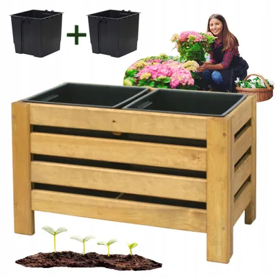 Produktbild von Holz-Pflanzkasten für Garten mit 2 Einsätzen, Eichen-Optik