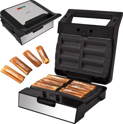 Produktbild von Syntrox Germany Kontaktgrill XXL Plovas – Panini Maker, Elektrogrill mit Keramikbeschichtung, 1800 Watt, abnehmbare Grillplatten (Churros)