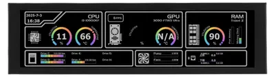 Zdjęcie produktu dla Panel wyświetlający temperaturę komputera PC, 8,8 cala, uniwersalny, rozdzielczość 1920×480, szeroki kąt widzenia 178°, panel z czujnikiem temperatury procesora i karty graficznej, kolor czarny