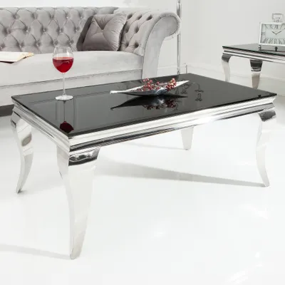Produktbild von Design Couchtisch MODERN BAROCK 100cm silber mit schwarzem Opalglas Wohnzimmertisch Sofatisch Beistelltisch