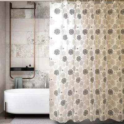 Produktbild von LIONMOOD Duschvorhang - Badewannen Vorhang inkl. Haken - PEVA - 180x200cm - Blumen-Grau
