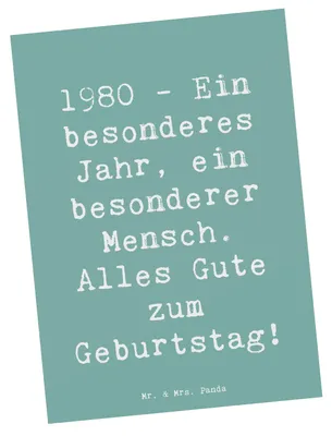 Produktbild von Mr. & Mrs. Panda Grußkarte Spruch 1980 Geburtstag - Meeresbrise - Geschenk, Geburtsjahr, Postkarte, Happy Birthday, Postkarten, Ansichtskarten, Ansichtskarte, bildkarte