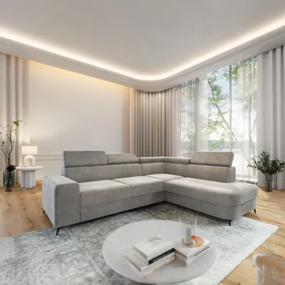 Produktbild von Masseno Ecksofa ALVORO R-S mit Schlaffunktion L-Form, Sofa mit Bettkasten, Wohnzimmersofa, Couch, Soffa, Bettsofa, Couchgarnitur- Hellgrau, MONOLITH 84