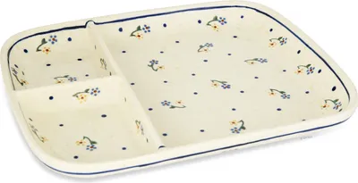 Produktbild von Original Bunzlauer Keramik Snackplatte Servierplatte Platte Teller mit 3-Fächer 25x21x3 cm Design 111