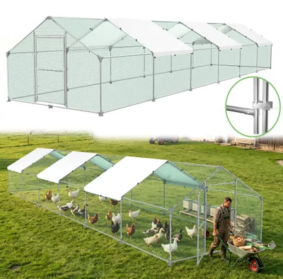 Produktbild von XINZI Hühnerstall 3 x 12 x 2 m, Geflügelstall mit UV-Schutz PE-Dach, Verzinkter Stahlrahmen & PVC-Netz, Robuster Freilaufkäfig für Kleintiere
