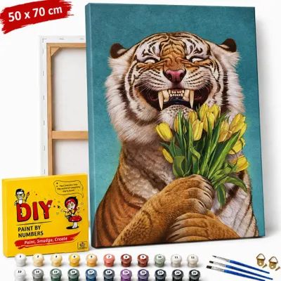Obrázok produktu pre Obraz na maľovanie podľa čísel s rámom „Tiger s kvetmi“, 50 × 70 cm