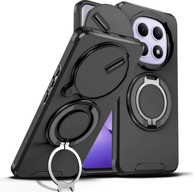 Obrázek produktu pro Dvouvrstvé pouzdro pro Xiaomi Redmi Note 15 5G/4G, posuvným krytem fotoaparátu a magnetickým kroužkovým stojánkem Černý