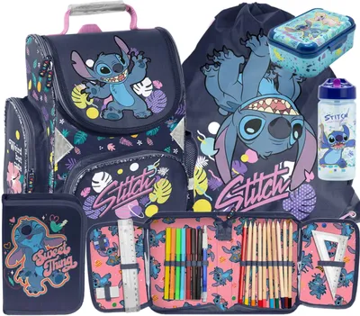 Produktbild von 5tlg Lilo und stitch Schulranzen set Rucksack Federtasche Sportbeutel Trinkflasche Brotdose schultasche Tornister fur madchen