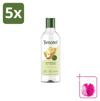 Immagine prodotto di 5 flaconi di shampoo 2in1 Timotei con olio di mandorle, adatto a tutti i tipi di capelli, da 300 ml - confezione - 5 pezzi