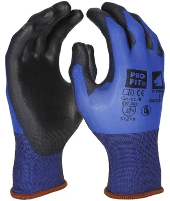 PU Handschuh "Perfect Lite",blau/schwarz, Touch-screen 8 (Packung à 12 Paar)