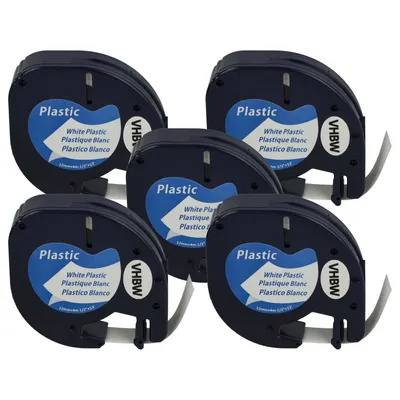 Produktbild von vhbw 5x Schriftband-Kassette Plastik kompatibel mit Dymo LetraTag LT-100H, 2000, LT-100T, 200B Etiketten-Drucker 4m x 12mm Schwarz auf Weiß