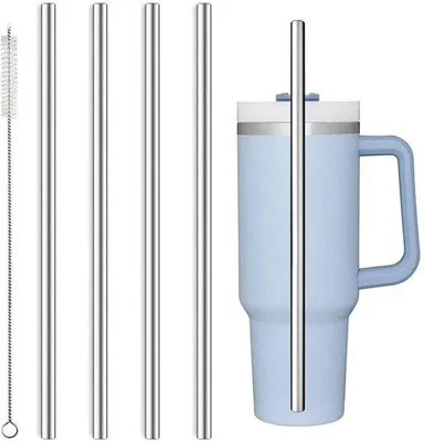 Productafbeelding van Ibenzoa® roestvrijstalen drinkrieten, set van 4 – 30 cm, vaatwasmachinebestendig, BPA-vrij & geurneutraal, met reinigingsborsteltje, zilverkleurig