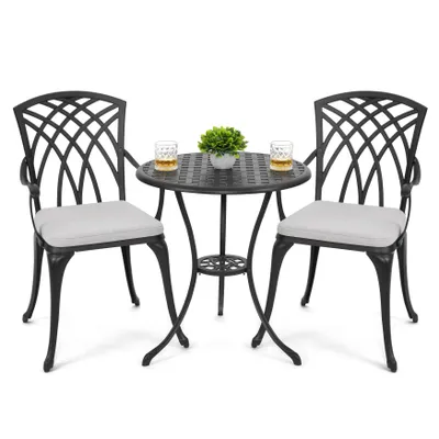 Produktbild von Avestar 3tlg Gussaluminium-Garten-Bistro-Set mit Kissen, Grau