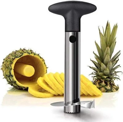 Obrázek produktu pro Ocelový vykrajovač na ananas – vykrajovač na ananas – kráječ na ananas – chladič na ananas – chladič na ovoce – kuchyňský nástroj – odnímatelný – snadno se čistí – černý