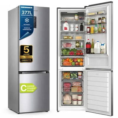 Zdjęcie produktu dla Heinner HCNF-HM377INVXC, 377 l, No Frost (lodówka), 39 dB, 10 kg/24h, C, Stal nierdzewna