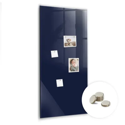 Obrázek produktu pro Magnetická Tabule na Zeď Skleněná - Memo Board Kleněnou Přední Stranou - 5 magnetů v balení - 60x120 cm - Barva tmavě modrá