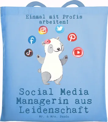 Produktbild von Mr. & Mrs. Panda Shopping Tasche Social Media Managerin Leidenschaft - Sky Blue - Geschenk, Schultasche, Laptoptasche, Jutebeutel, Tote Bag