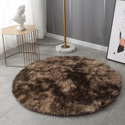 Zdjęcie produktu dla Okrągły dywan do salonu, wysoki włos, pluszowy, brązowy, 100x100 cm