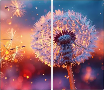 Produktbild von Spritzschutz Herdabdeckplatte Schneidebrett aus Glas Pusteblume Sonnenuntergang 2-Teilig (60x52cm)