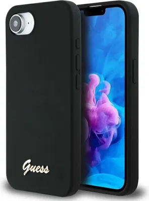 Obrázek produktu pro Guess Silicone Script Metal Logo MagSafe - Pouzdro na iPhone 16e (černé)