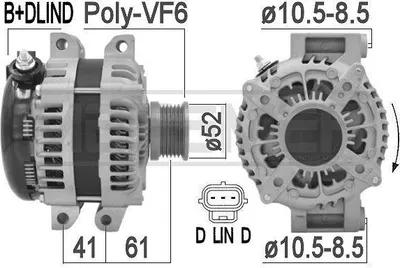 Obrázok produktu pre ERA 209460A alternátor LiMa 220 A, 14 V pre RENAULT Scénic I (JA0/1, FA0), pre JEEP GRAND CHEROKEE IV (WK, WK2), pre CHRYSLER 300 C, pre LANCIA