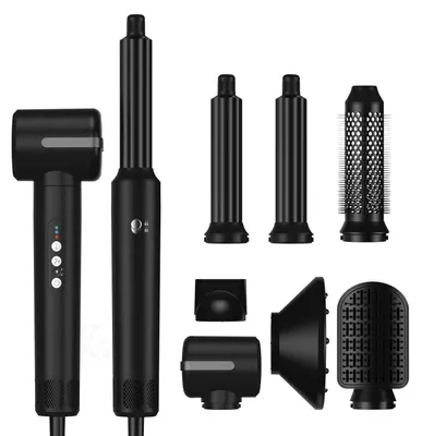 Obrázek produktu pro Fén s horkovzdušnou kartáčovou hlavicí – multifunkční stylingový přístroj 7 v 1 – fén a kulma o výkonu 1400 W – multifunkční přístroj na úpravu vlasů – 110 V – černý
