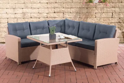Produktbild von CLP Polyrattan Eckgarnitur Sierra Flachrattan sand Polsterfarbe Eisengrau