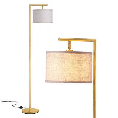 Zdjęcie produktu dla Lampa stojąca EDISHINE do salonu, złota, lampa łukowa z regulowanym abażurem z lnu, lampa do czytania z żarówką LED E27 i przełącznikiem nożnym, 160 cm