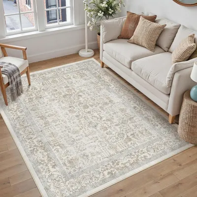 Produktbild von Vintage Teppich Wohnzimmer 120x180cm Taupe Waschbar Polyester