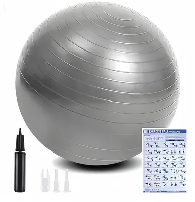 Produktbild von Gymnastikball mit Fußpumpe 65cm Grau Anti-Burst Pilates Yoga Fitness