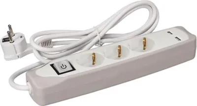 Image de Bloc Multiprise Avec Interrupteur - 3 Prises - 2 Ports Usb - Gris/blanc - Schuko
