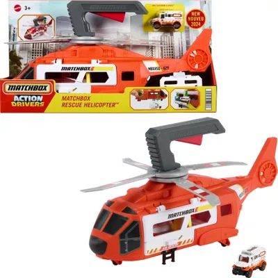 Produktbild von Matchbox Action Drivers Rettungshubschrauber, 40 cm großer Hubschrauber mit Die-Cast-Spielzeugrettungswagen im Maßstab 1:64, Fahrzeug-Set, 3 Jahr(e), Kunststoff, Mehrfarbig