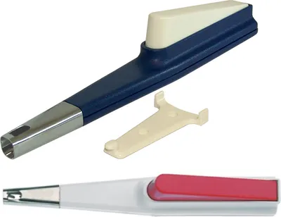 Two gas lighters and a small plastic part are shown against a white background.