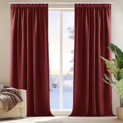 Productafbeelding van Verduisterende gordijnen met plooiband, geschikt voor slaapkamer en balkon, 240x140 cm, rood, set van 2