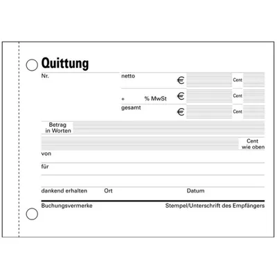 Produktbild von Exacompta Formularbuch Quittungen mit Beleg und MwSt.-Nachweis DIN A6 2x50 Blatt